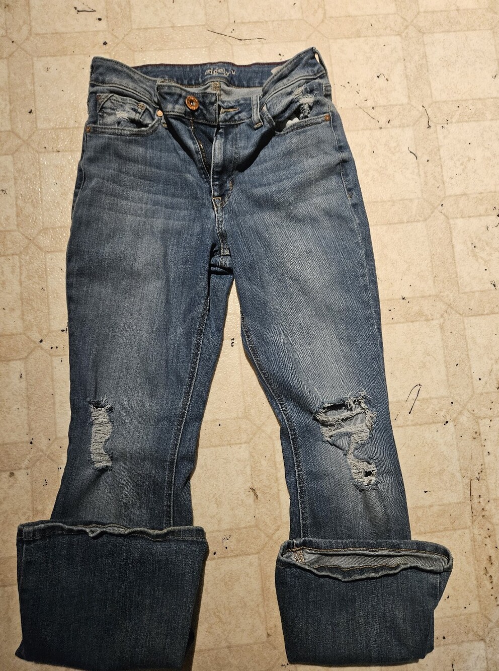 Women's Boot-Cut Ripped Blue Jeans - Casual Mid-Rise